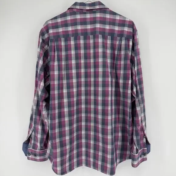 Tommy Bahama Stretch Long Sleeve Button Up Shirt Mens Large Fuchsia Blue Plaid - Picture 6 of 8
